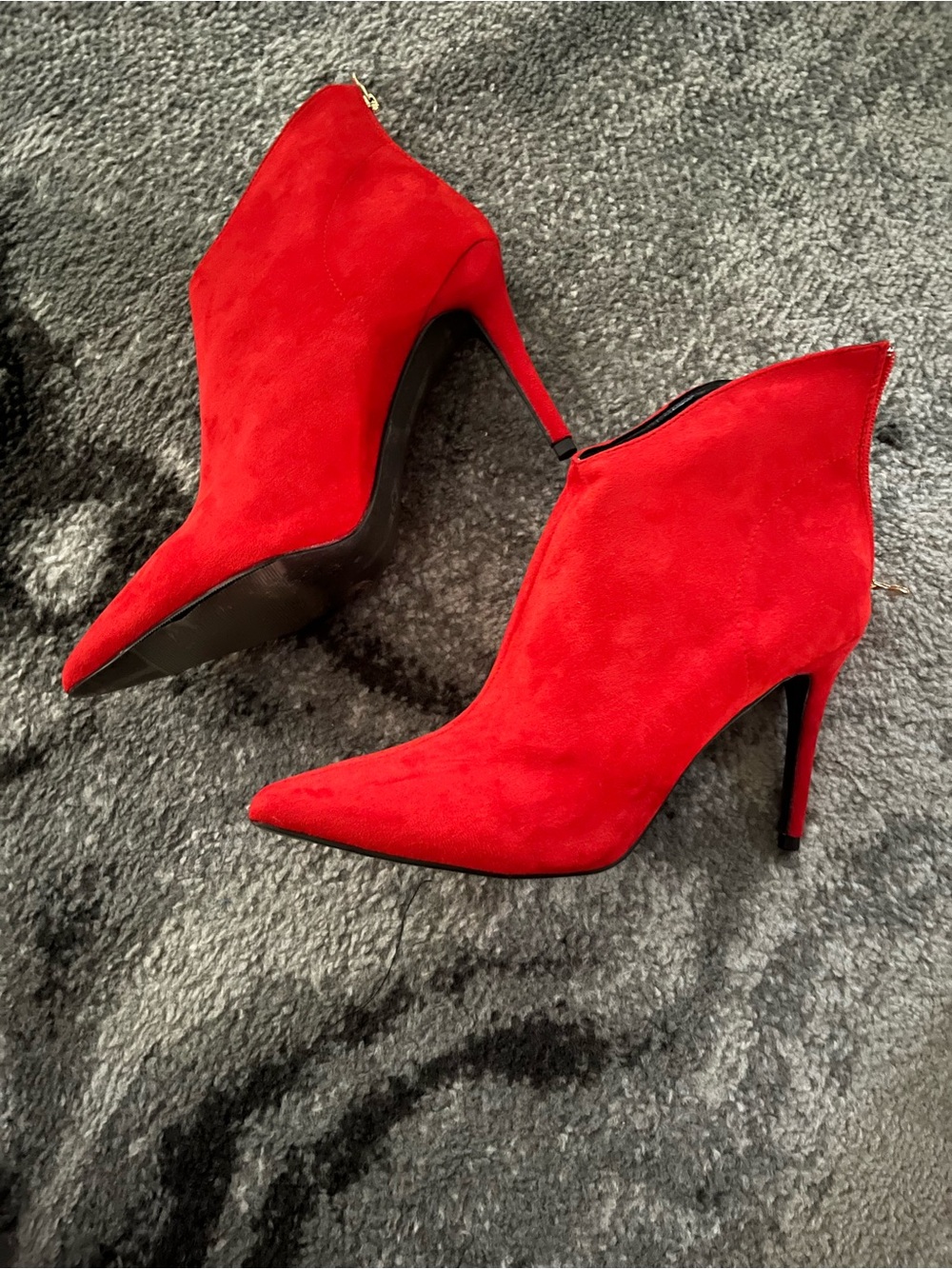 Red Suede Pointed Toe Stiletto Ankle Boots